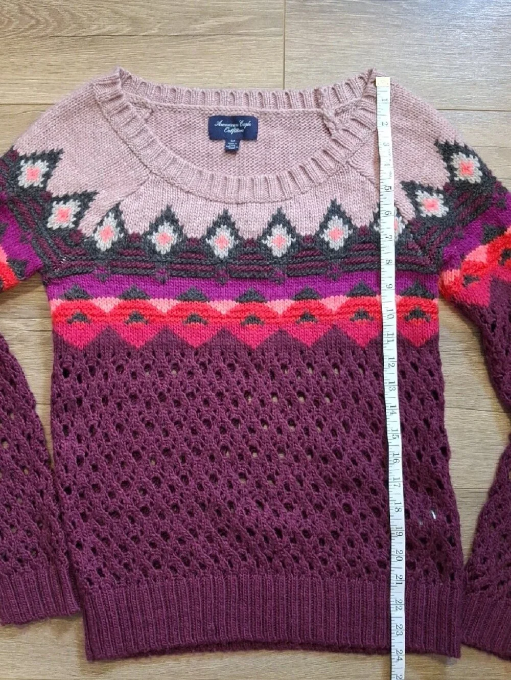 American Eagle Outfitters Fair Isle Open-Knit Sweater - Pink, Plum & Magenta
